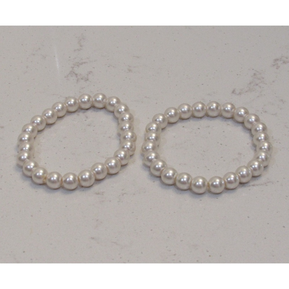 2 Faux Pearl Stretch Bracelet Retro Quiet Luxury Twins Dressy Wedding Coquette